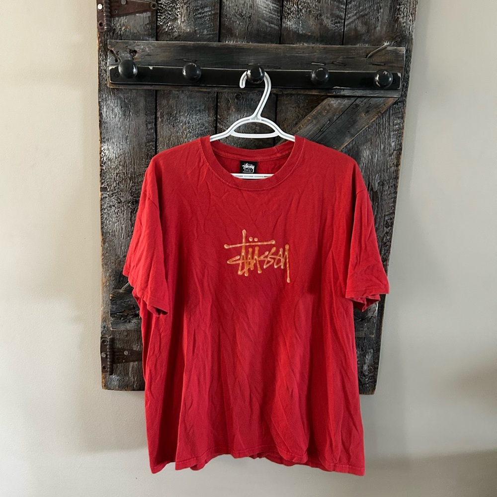 Stussy Bold Red Tee with Yellow Logo